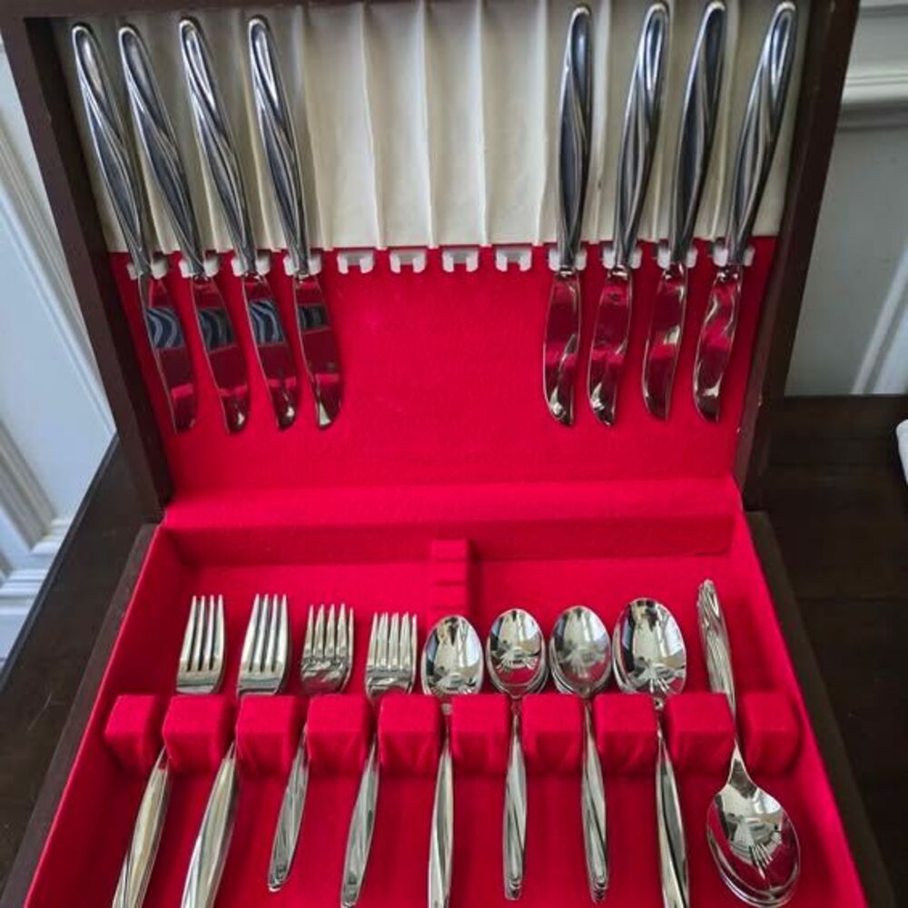 Vintage Insico Stainless Steel Silverware Set with Chest - 51 pcs